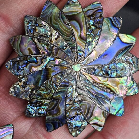 Sterling Silver 925 Mexican Abalone Brooch PAIR. 2pcs Total. Beautiful! - Picture 9 of 11